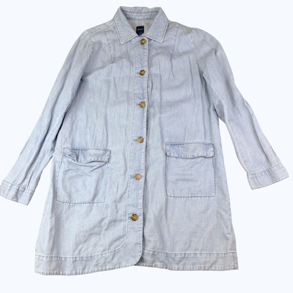 J. Jill Large Light Blue Cotton Linen Chore Dress Utility Lagenlook Western